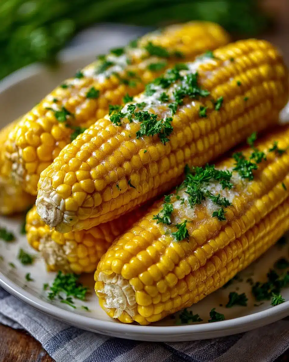Bowl of classic Southern creamed corn with a golden hue, garnished with herbs.