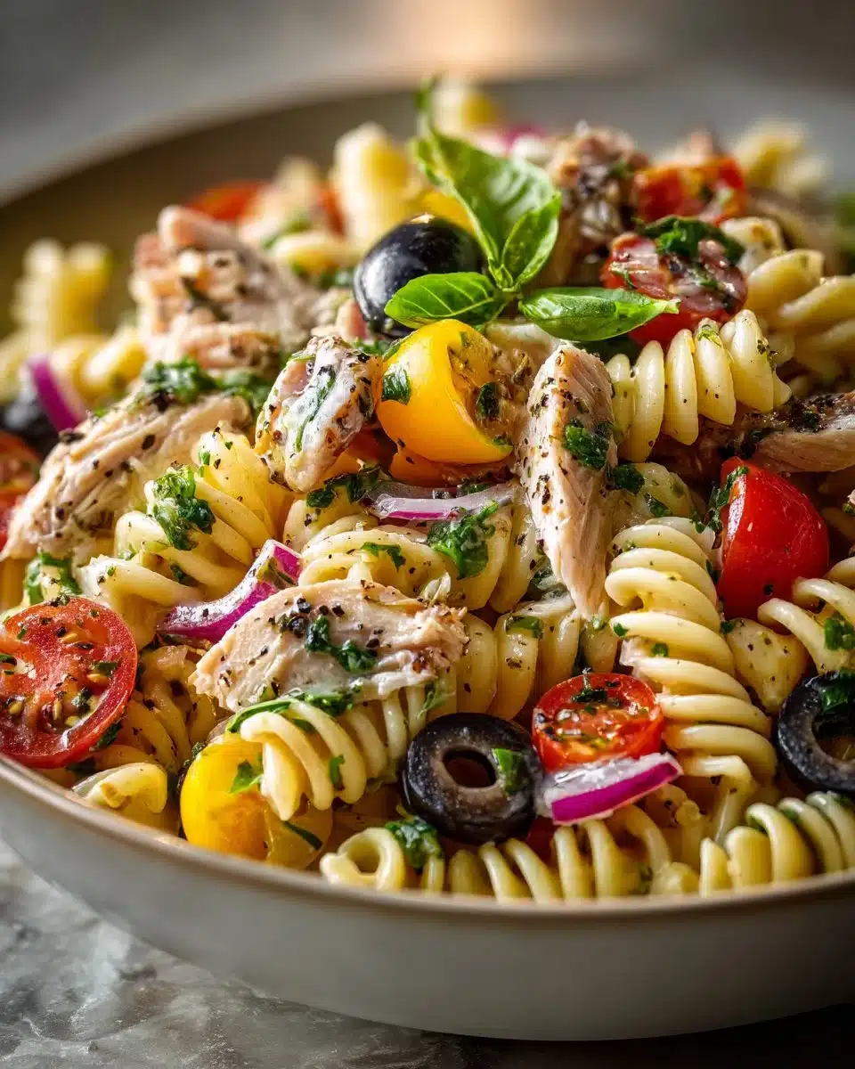 Cold Pasta Salad with Olives and Chicken