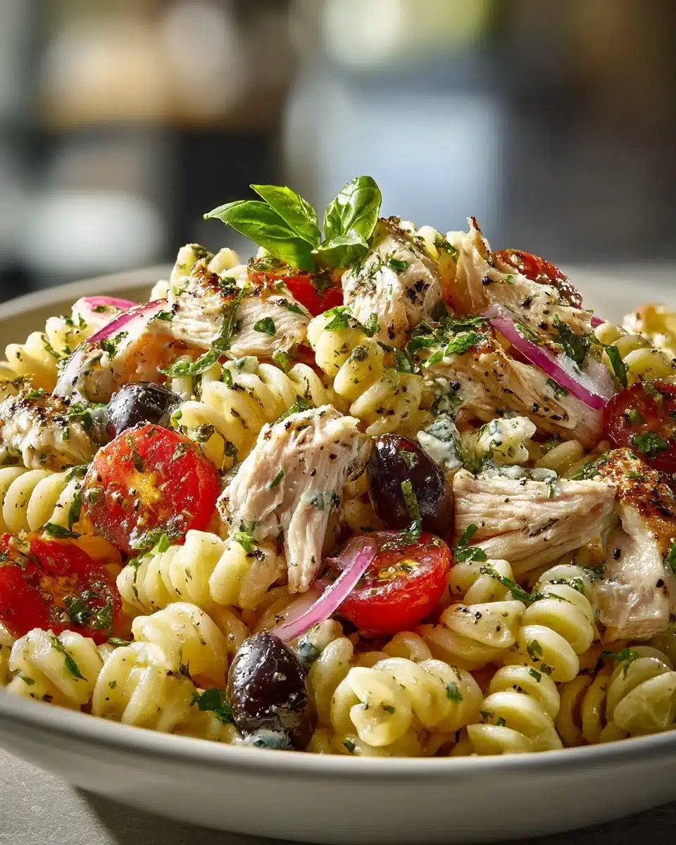 Cold Pasta Salad with Olives and Chicken