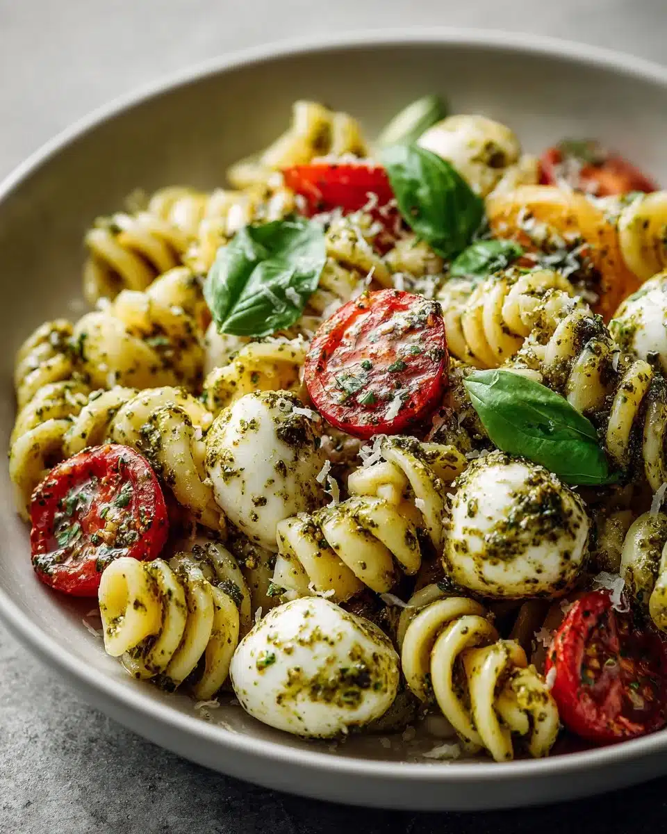 Creamy Pesto Pasta Salad with Mozzarella Pearls