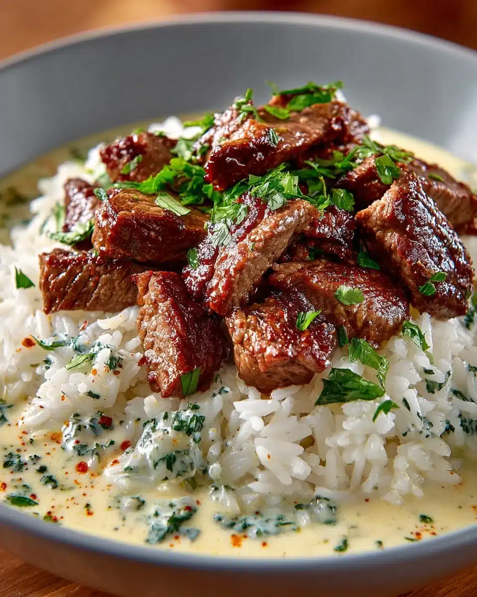 Creamy Queso Rice with Juicy Steak Strips Creamy Queso Rice with Juicy Steak Strips
