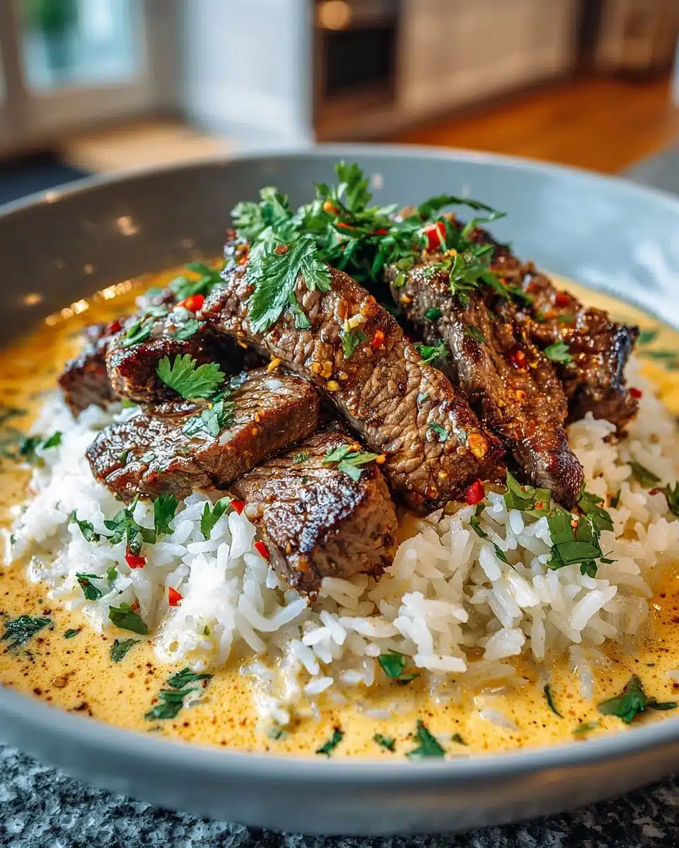 Creamy Queso Rice with Juicy Steak Strips Creamy Queso Rice with Juicy Steak Strips