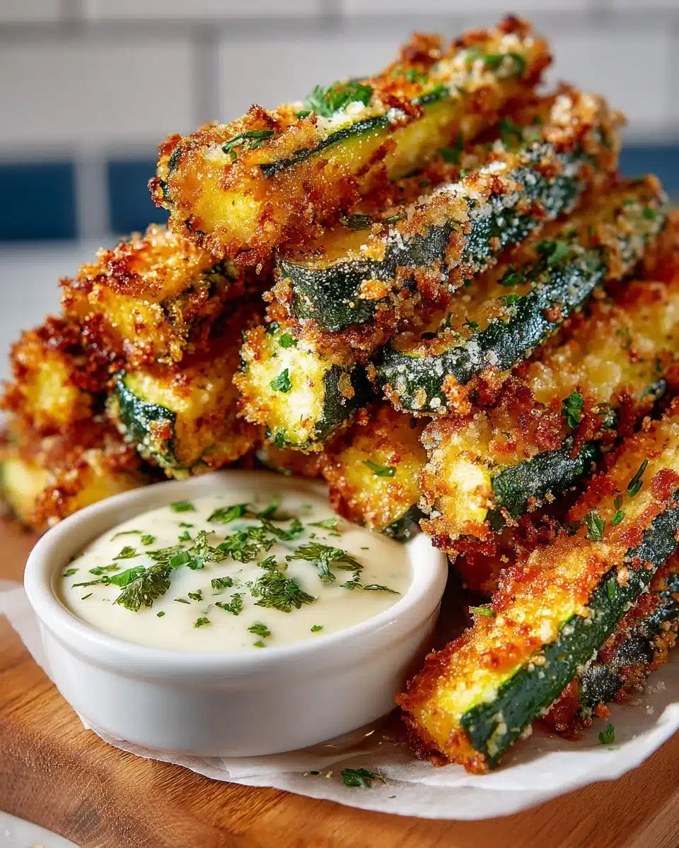 Crispy baked zucchini fries served with garlic aioli dipping sauce.