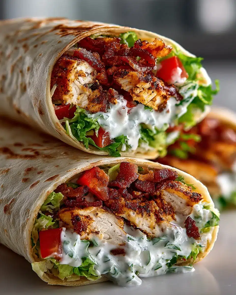 Crispy Chicken Bacon Ranch Wrap filled with chicken, bacon, and ranch dressing