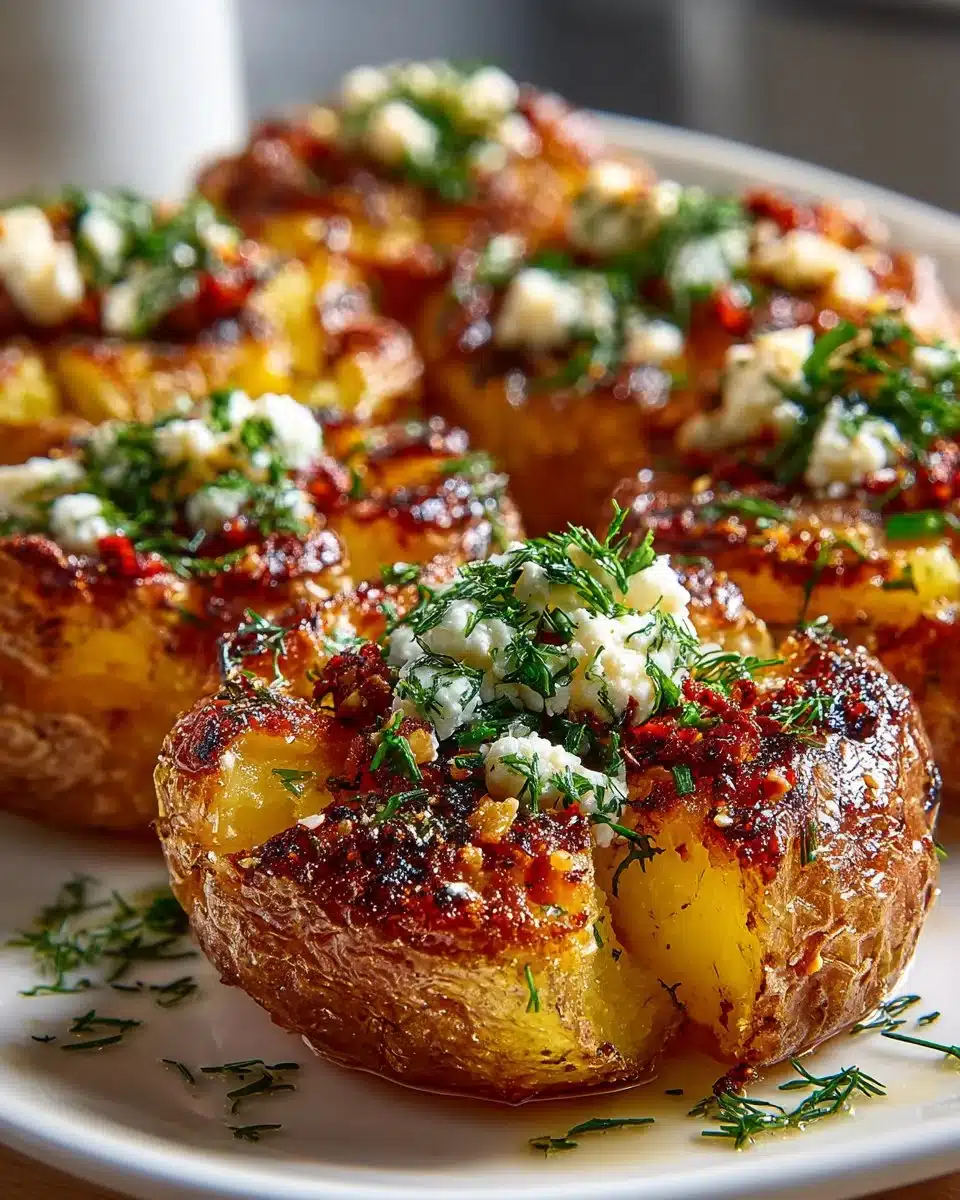 Crispy Smashed Potatoes with Harissa Feta Crispy Smashed Potatoes with Harissa Feta
