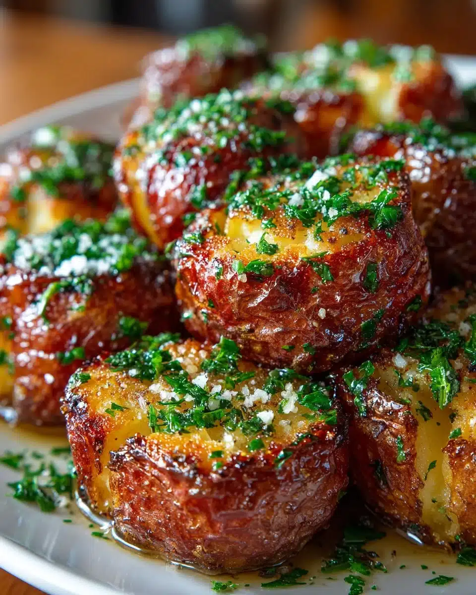 Crispy Smashed Red Potatoes with Garlic