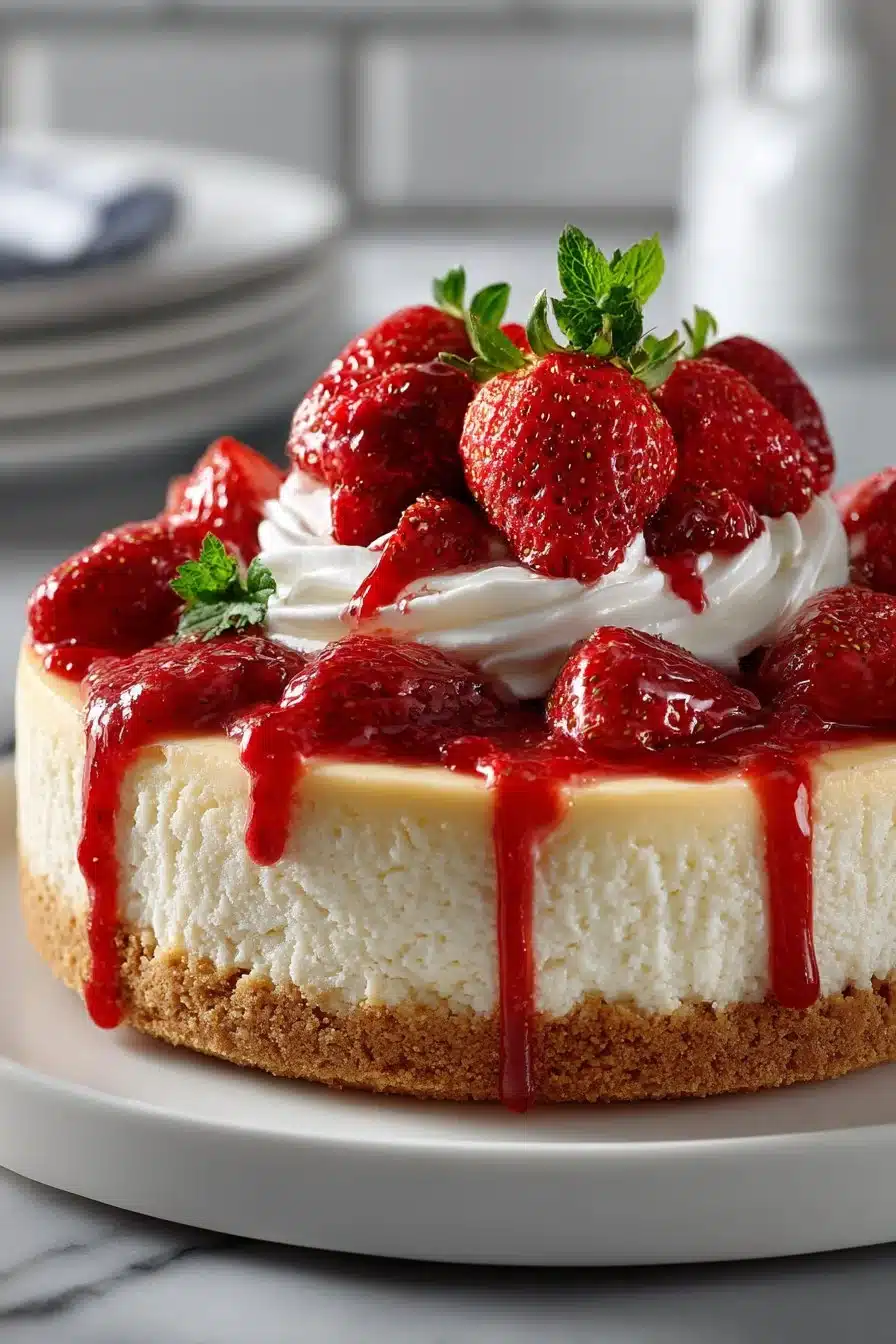 Diabetic friendly sugar free strawberry cheesecake slice on a plate