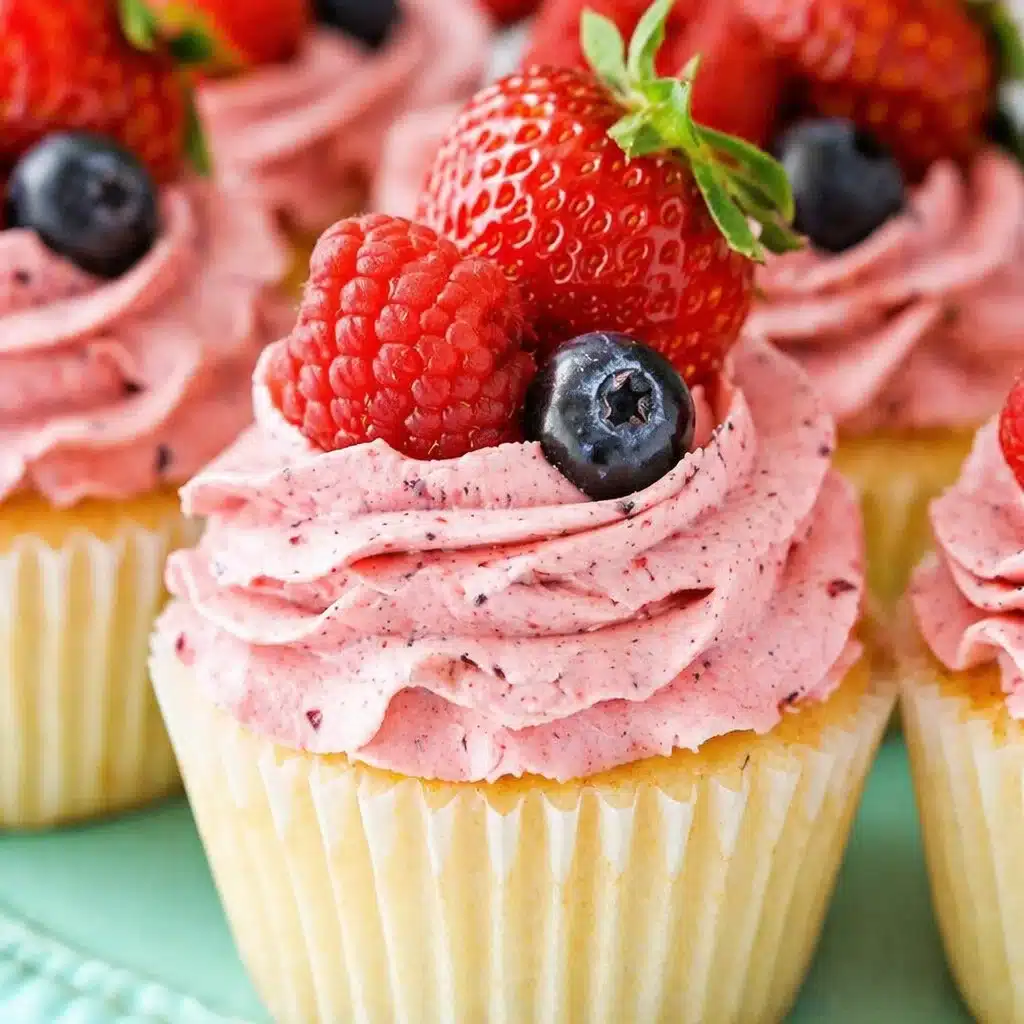 Easy 4th of July Vanilla Cupcakes with fresh berries on top