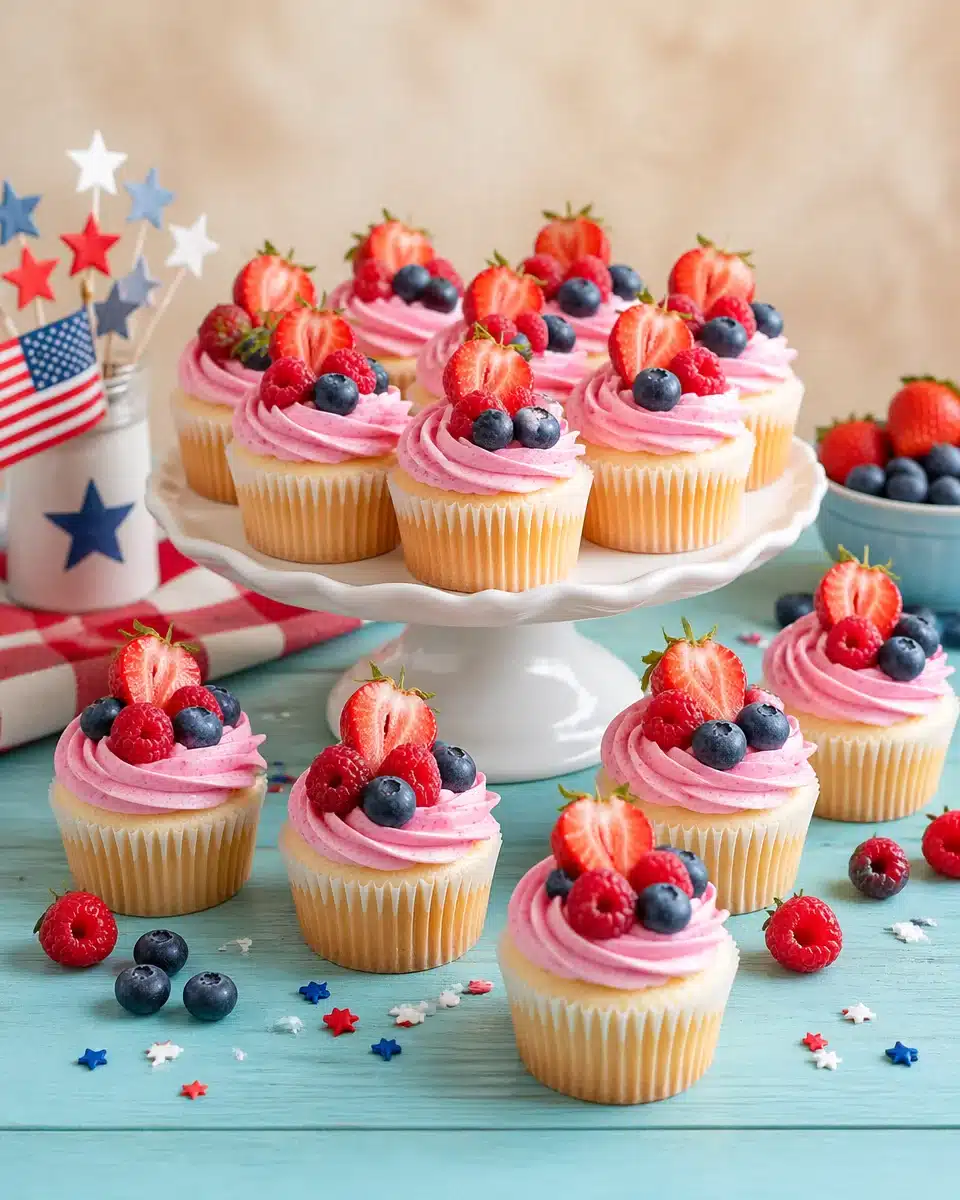 Easy 4th of July Vanilla Cupcakes with Berries
