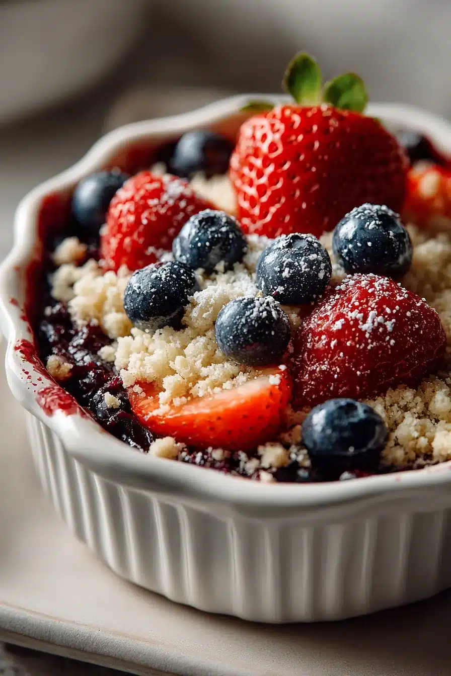 Easy gluten-free dairy-free berry crumble dessert with fresh berries