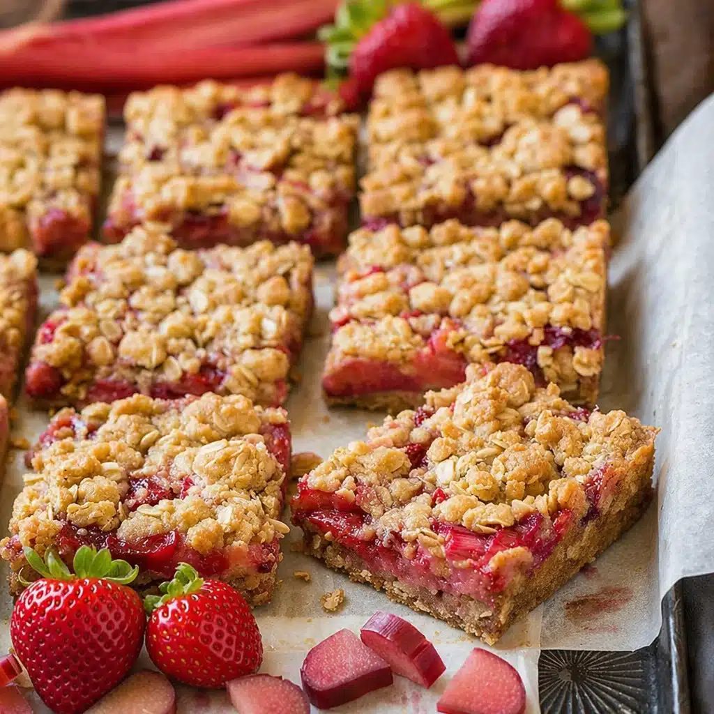 Delicious Easy Strawberry Rhubarb Bars with a crumb topping for summer enjoyment