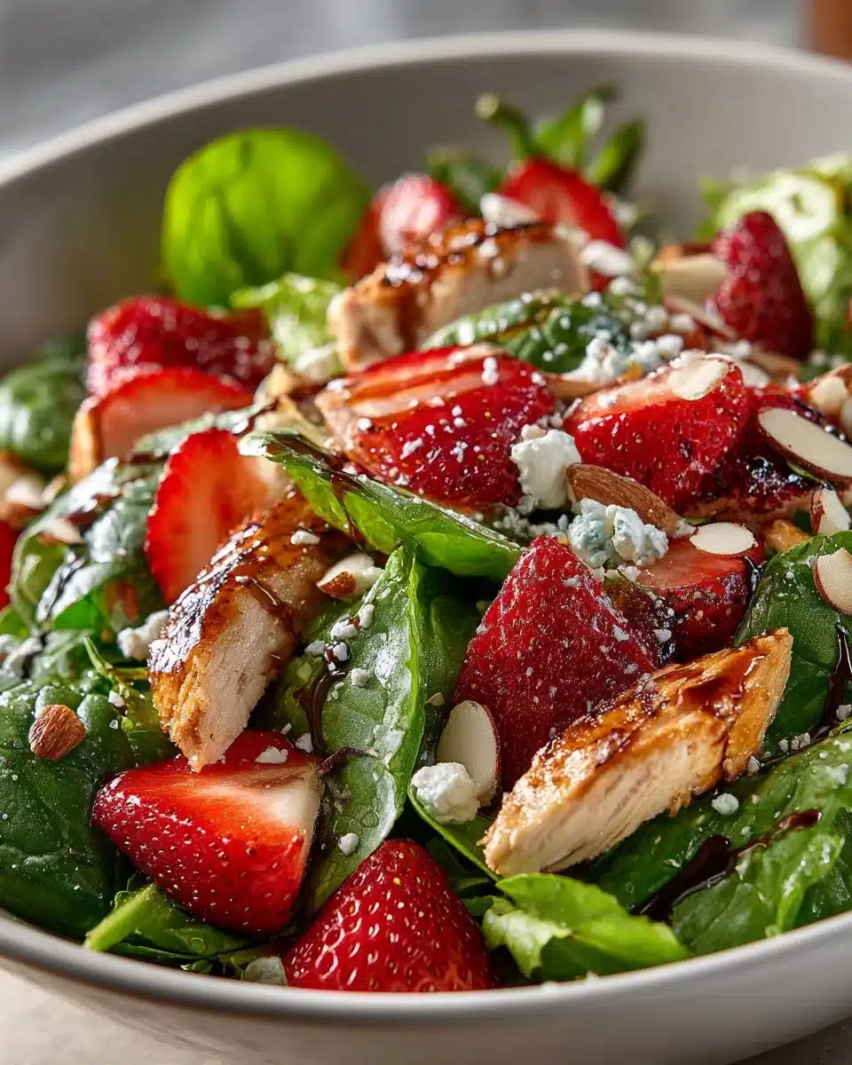 Delicious easy summer strawberry chicken salad with fresh ingredients.