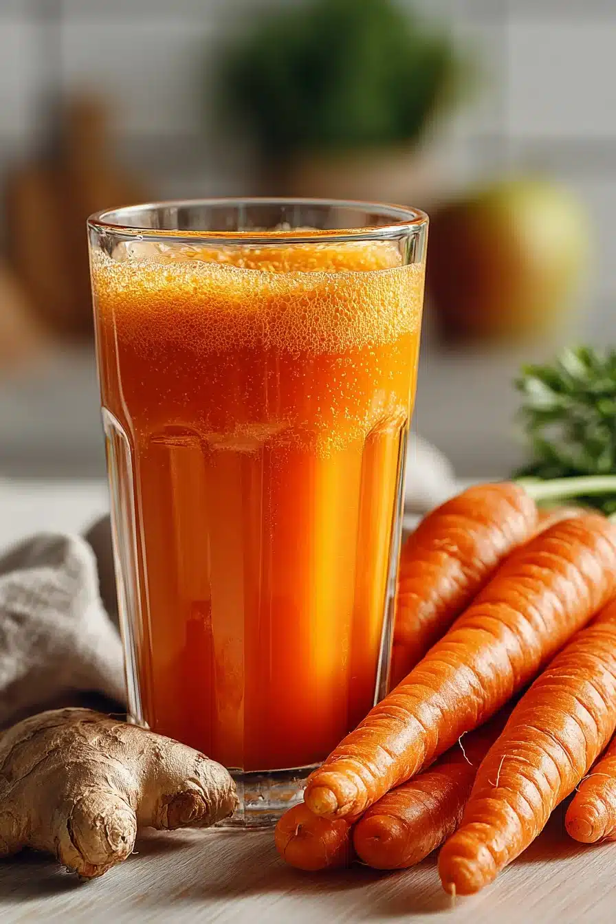 Fresh Healthy Carrot Apple and Ginger Juice Drink