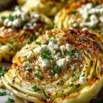 Greek Style Roasted Cabbage Steaks topped with Feta cheese