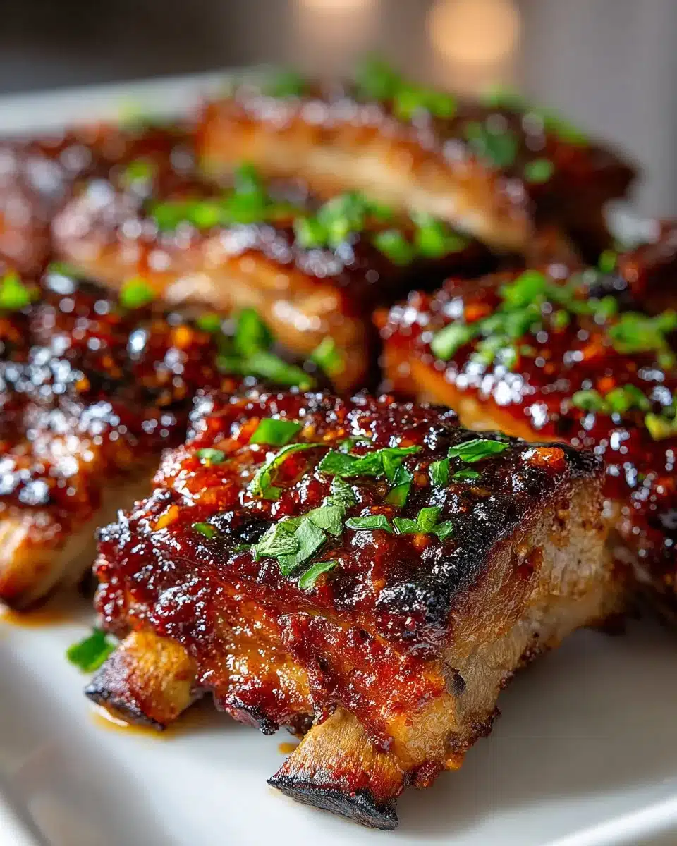 Grilled halal ribs topped with delicious peach BBQ sauce