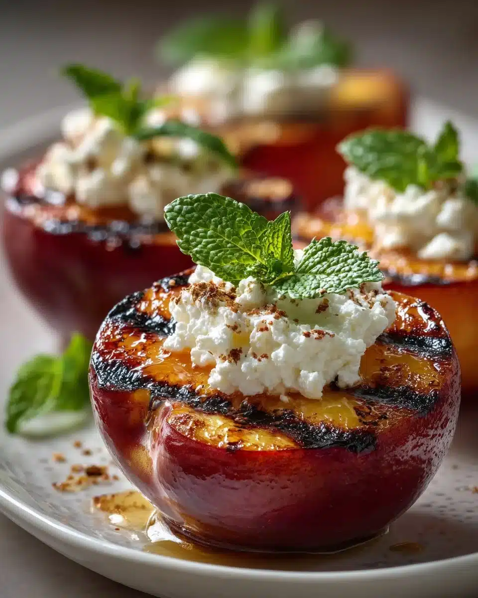 Delicious grilled nectarines served with mascarpone cheese
