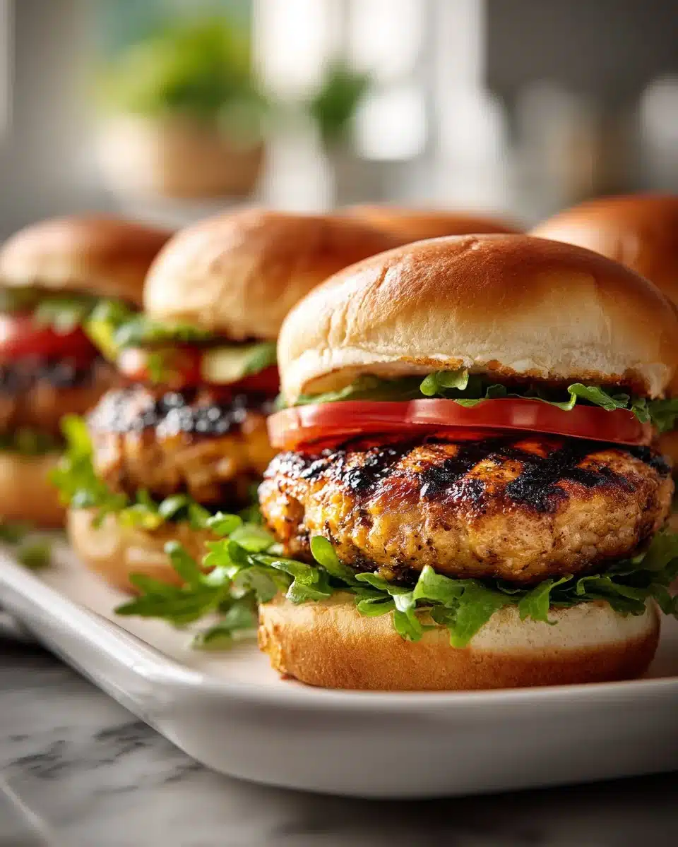 Grilled turkey burgers with portobello mushrooms on a barbecue grill