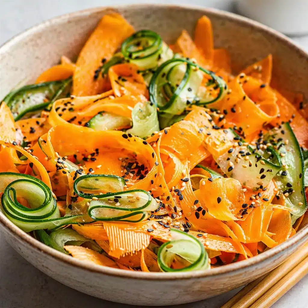 Healthy Cucumber and Carrot Ribbon Salad with Asian dressing and fresh vegetables