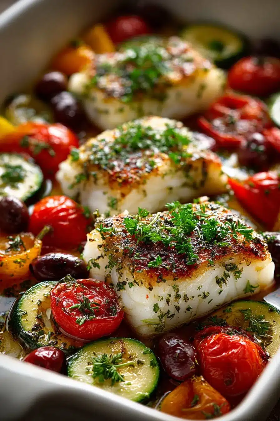 Healthy Mediterranean Baked Cod and Vegetables Healthy Mediterranean Baked Cod and Vegetables