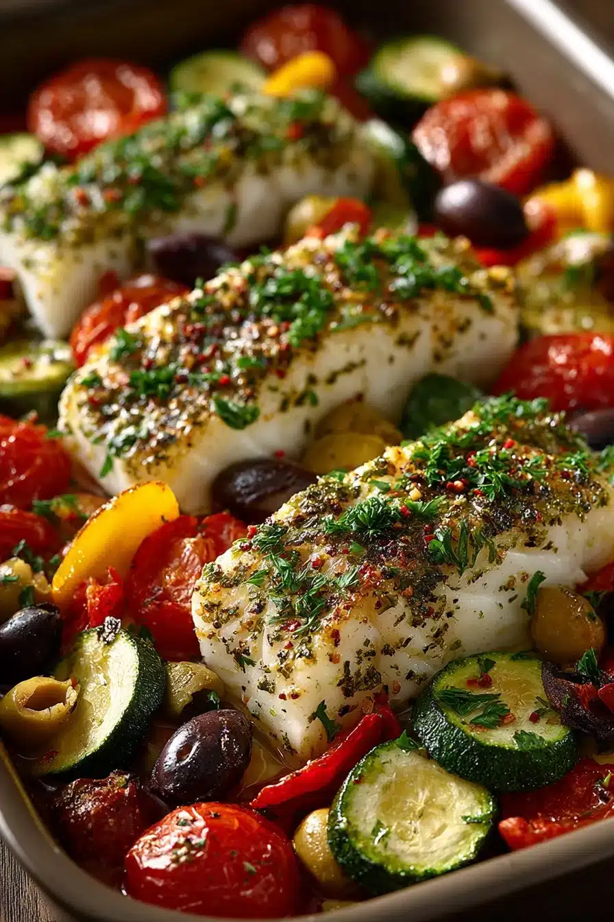 Healthy Mediterranean Baked Cod and Vegetables Healthy Mediterranean Baked Cod and Vegetables