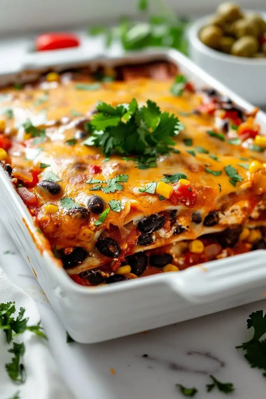 Hearty Vegetarian Black Bean Enchilada Casserole