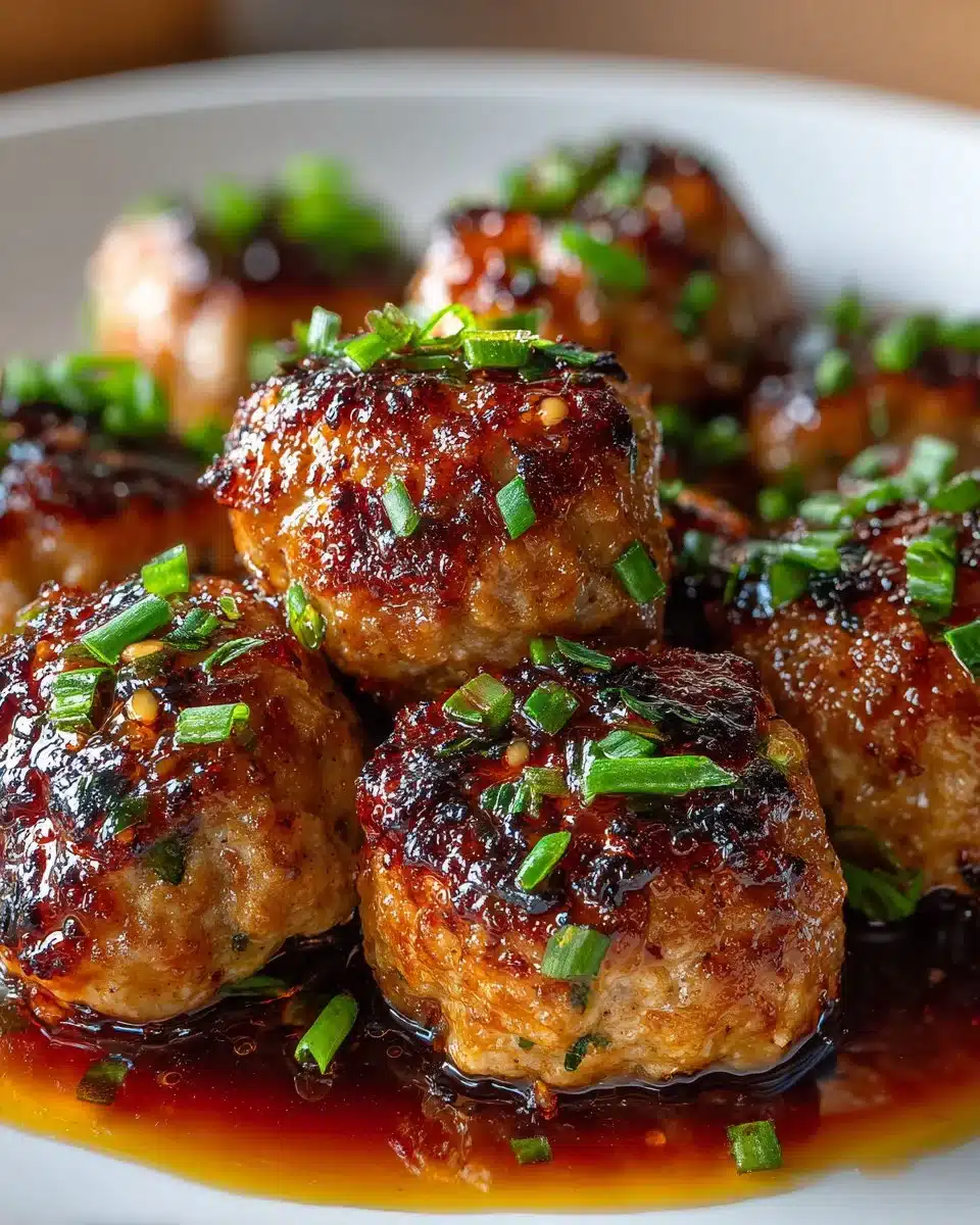Honey garlic turkey meatballs served with a side of vegetables