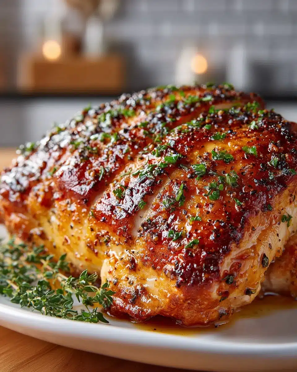 Honey mustard marinated turkey breast served with side dishes