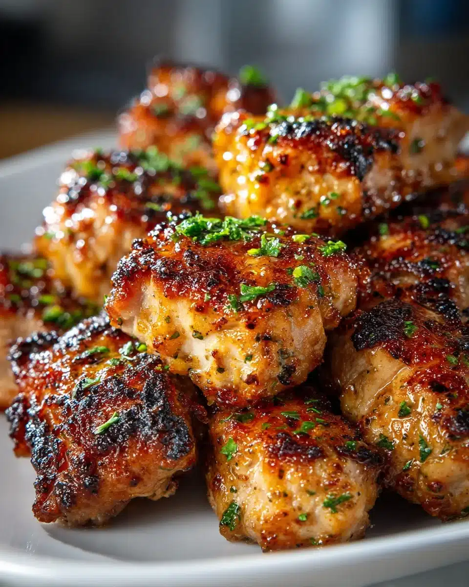 Honey Mustard Turkey Tenderloin Bites served on a plate with a side dish