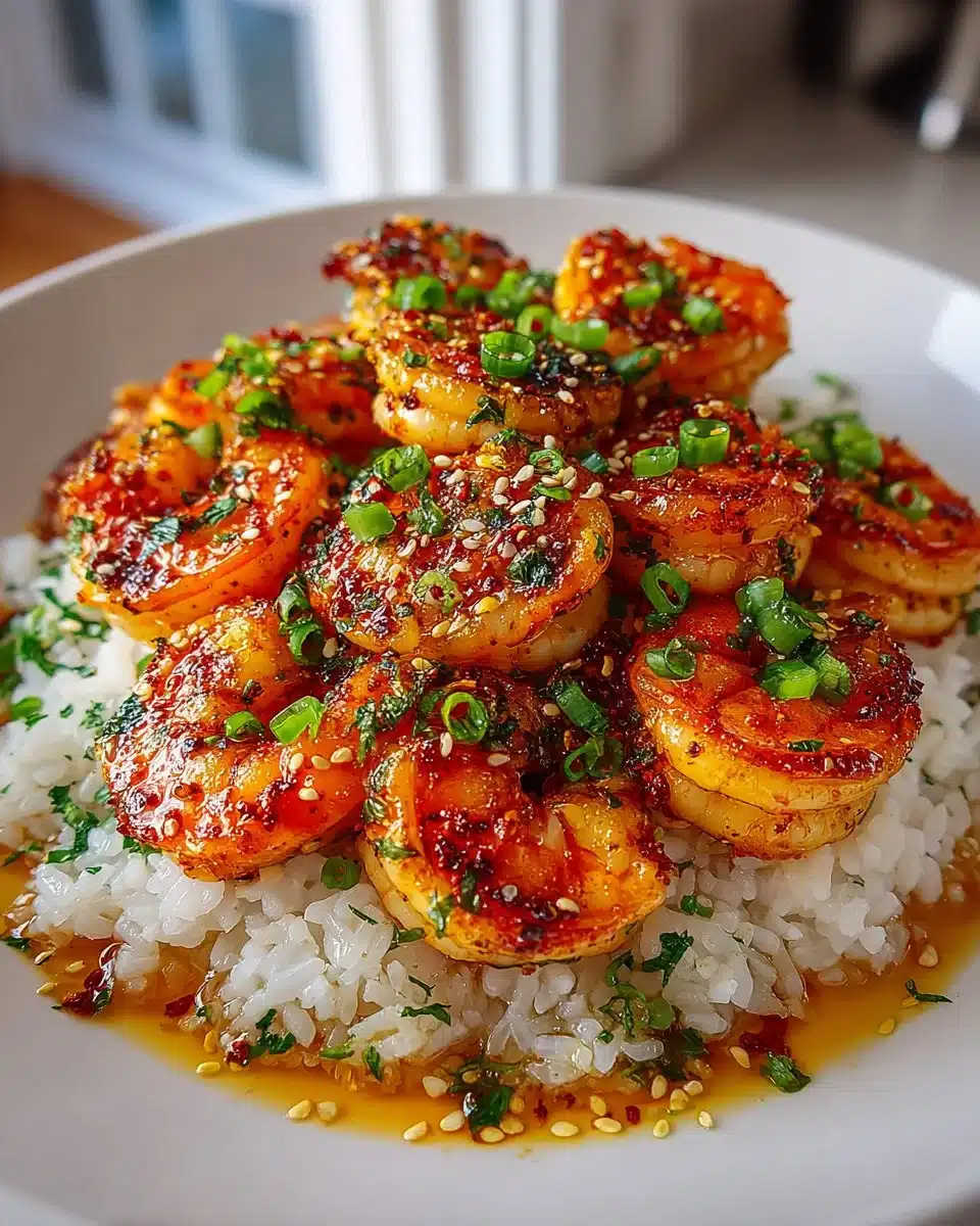 Delicious honey garlic shrimp bowl served with rice and vegetables.