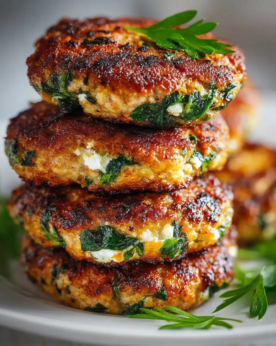 Juicy spinach and feta turkey burgers on a grilled bun with fresh toppings