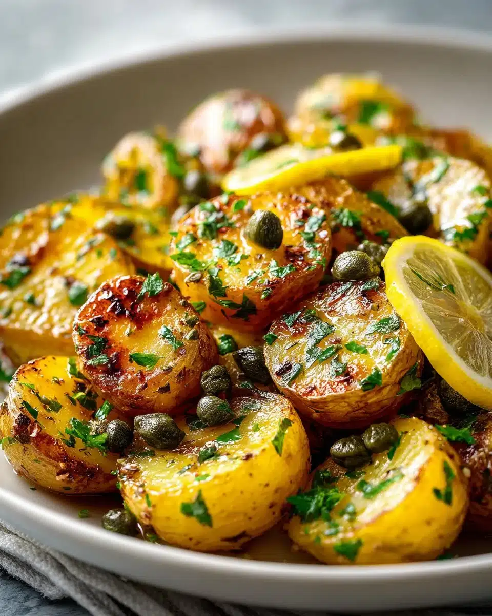 Delicious lemon caper roasted potatoes served in a bowl