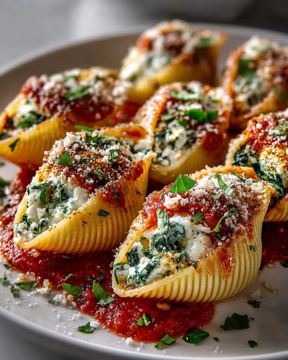 Lemon ricotta stuffed pasta shells beautifully arranged on a plate.