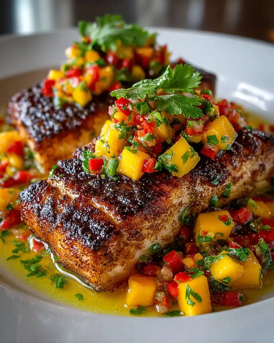 Grilled Mango Habanero Mahi Mahi with tropical garnishes on a plate.