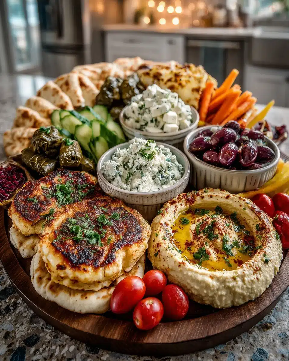 Mediterranean Mezze Platter with Fresh Pita Mediterranean Mezze Platter with Fresh Pita