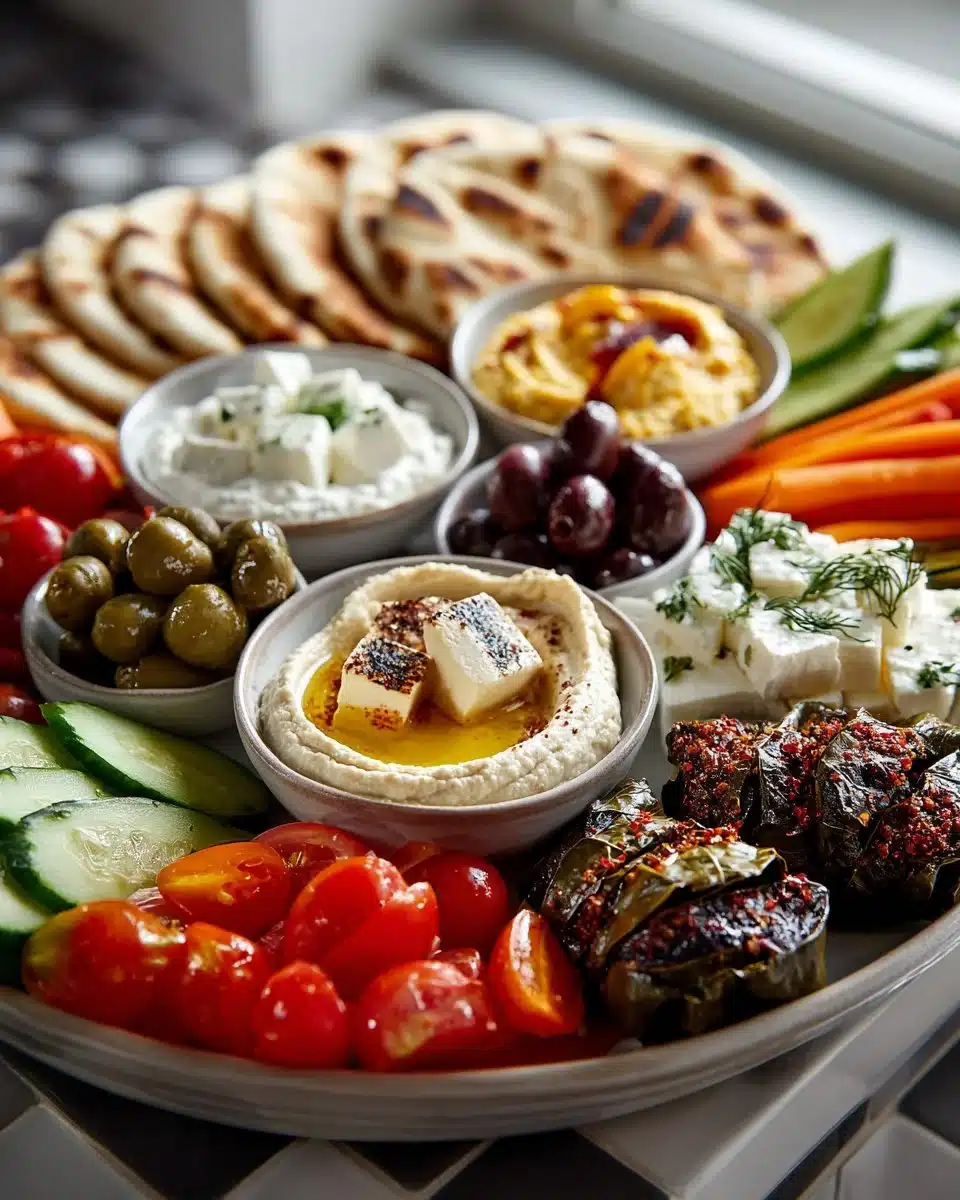 Mediterranean Mezze Platter with Fresh Pita Mediterranean Mezze Platter with Fresh Pita