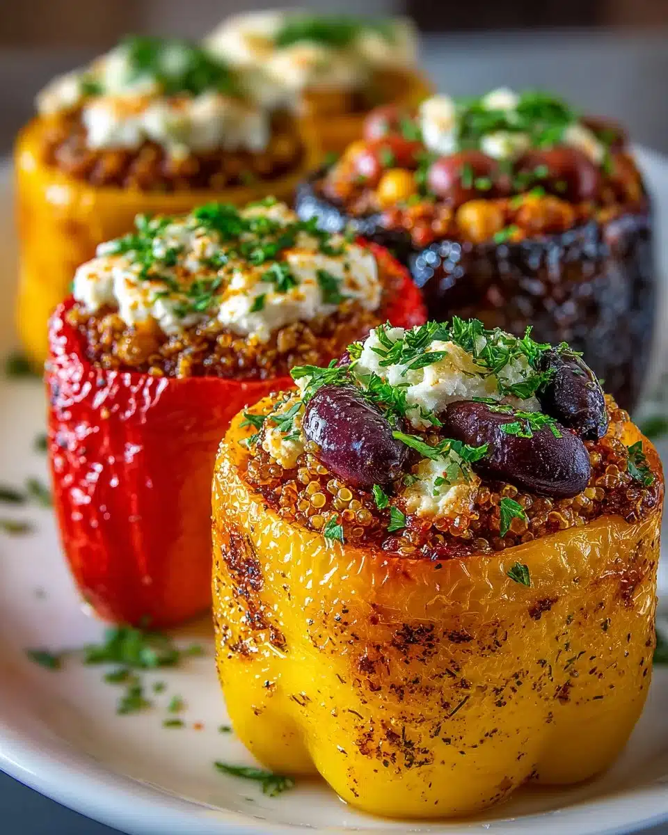 Mediterranean stuffed bell peppers filled with fresh ingredients and herbs