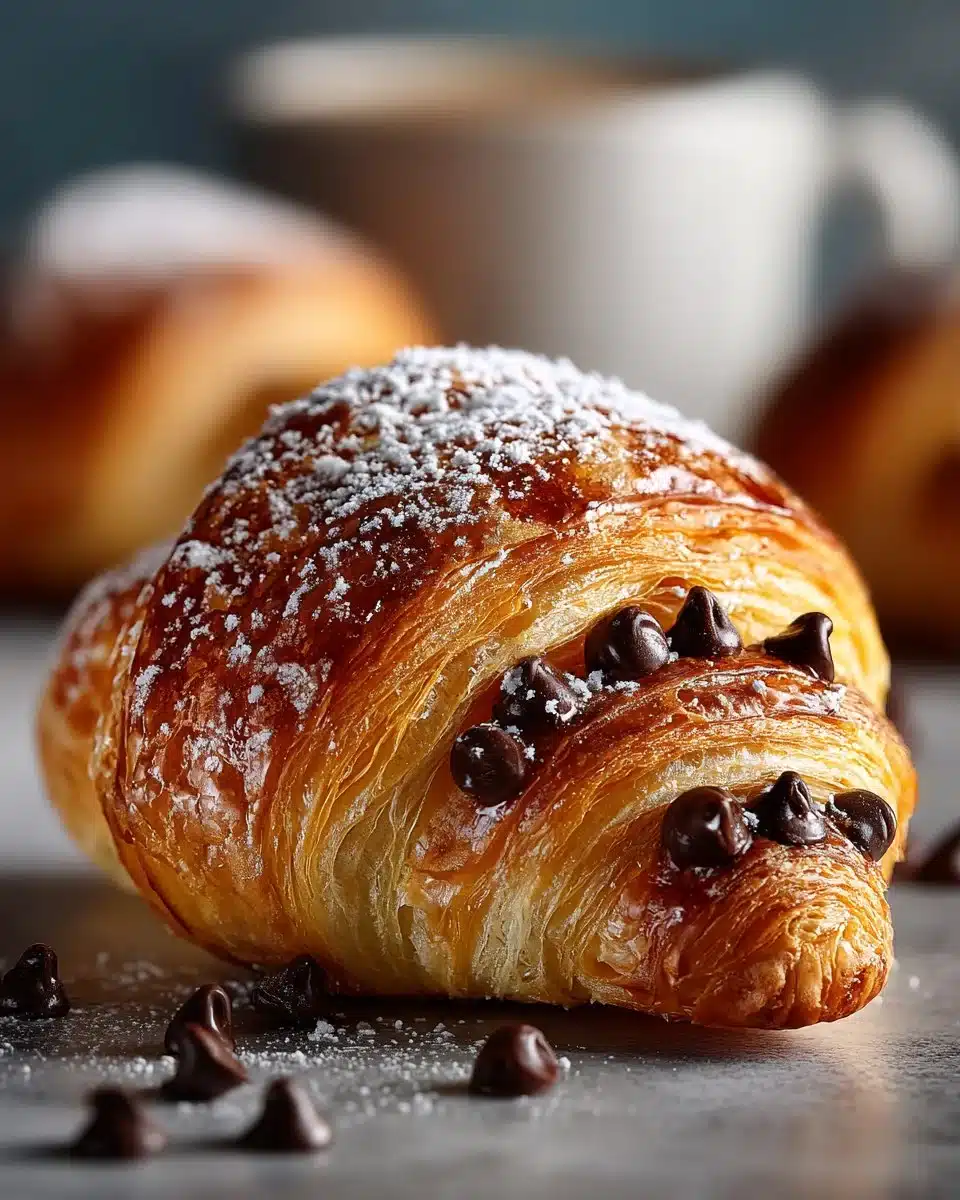 Freshly baked mini chocolate croissants filled with rich chocolate.