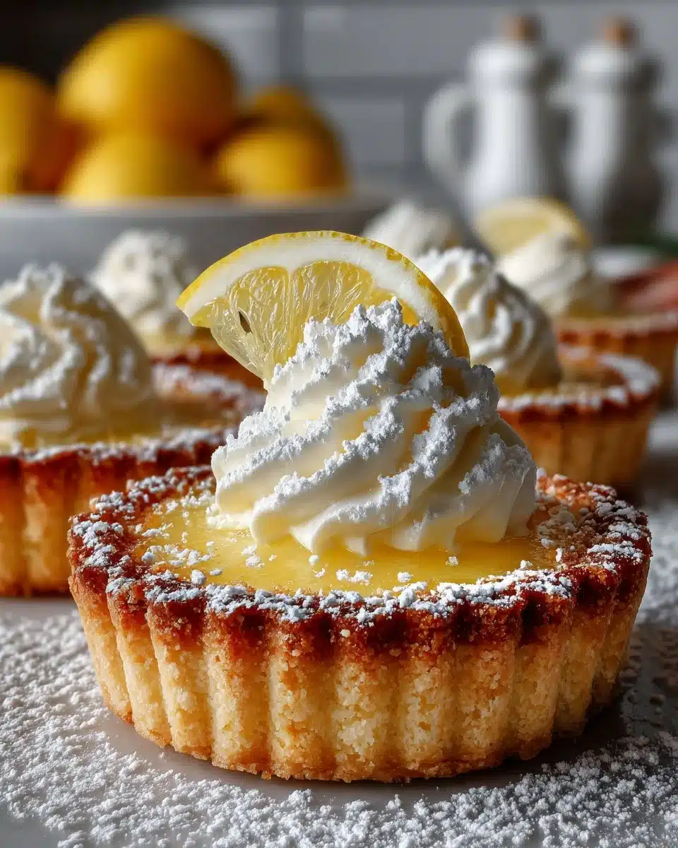 Mini Lemon Cream Tarts topped with lemon zest and whipped cream