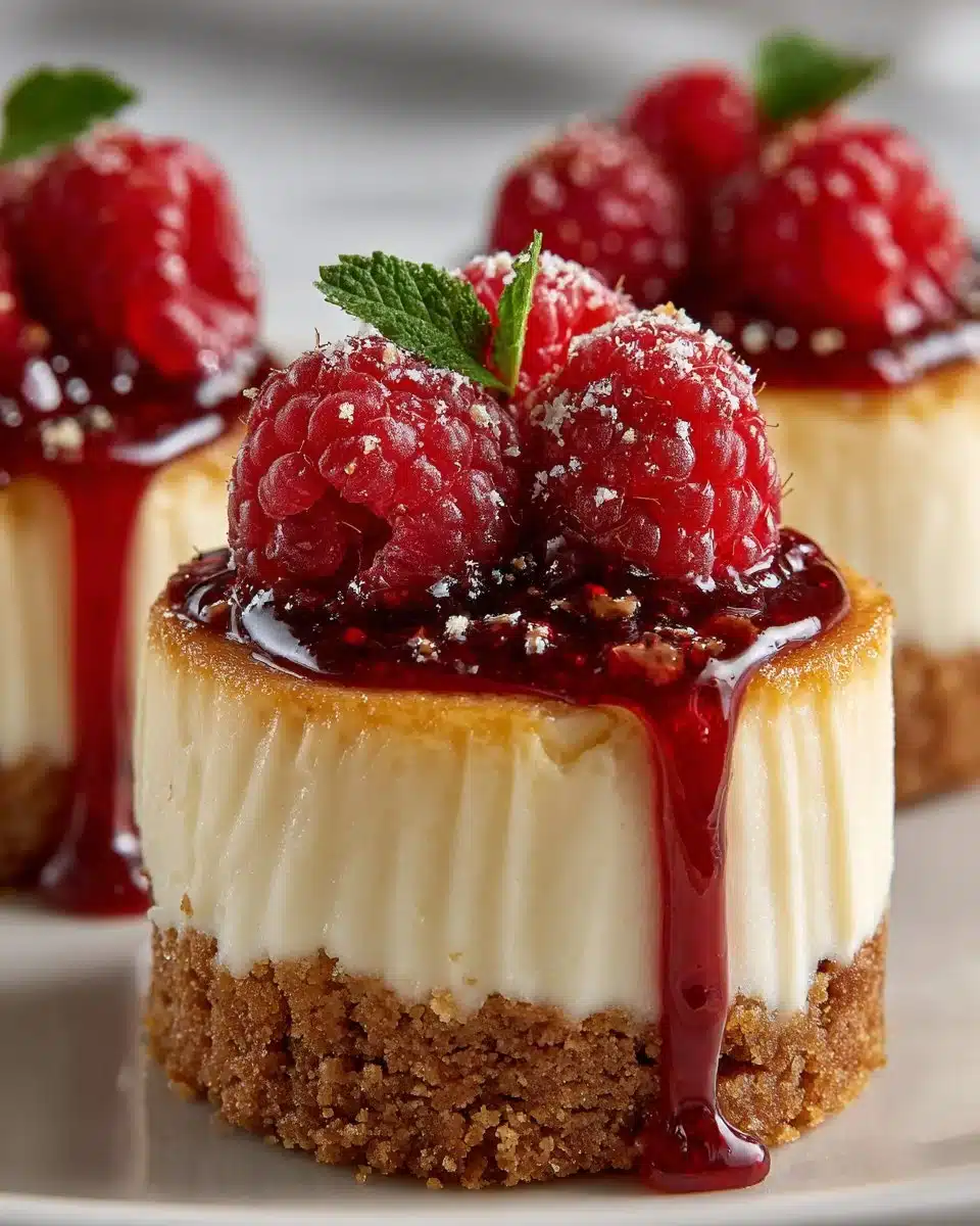 Mini Vanilla Bean Cheesecakes with Raspberry Sauce Mini Vanilla Bean Cheesecakes with Raspberry Sauce