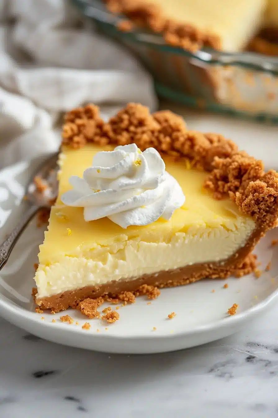 Old Fashioned Lemon Icebox Pie served on a plate with a slice cut out