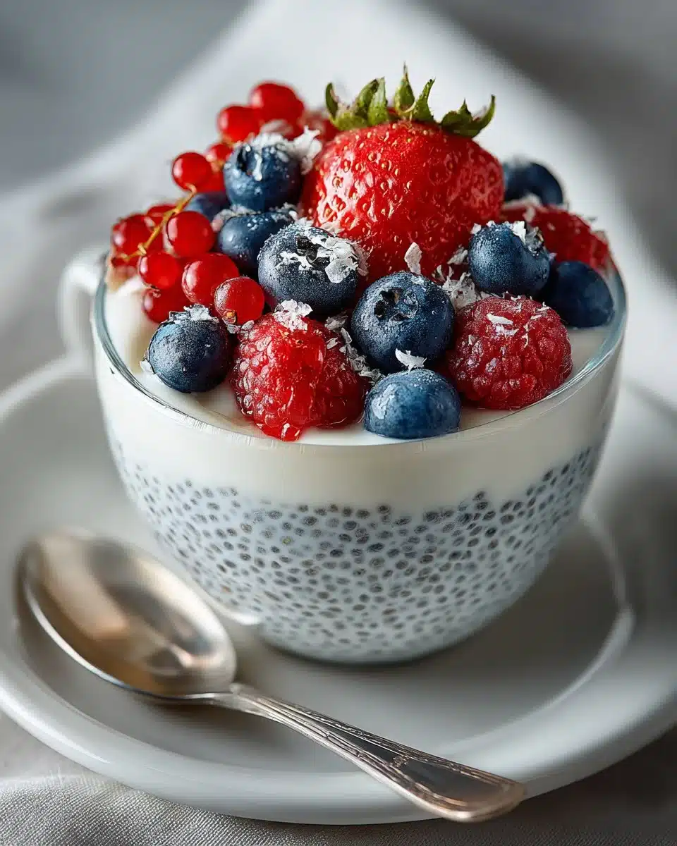 Delicious overnight vanilla berry chia pudding topped with fresh berries