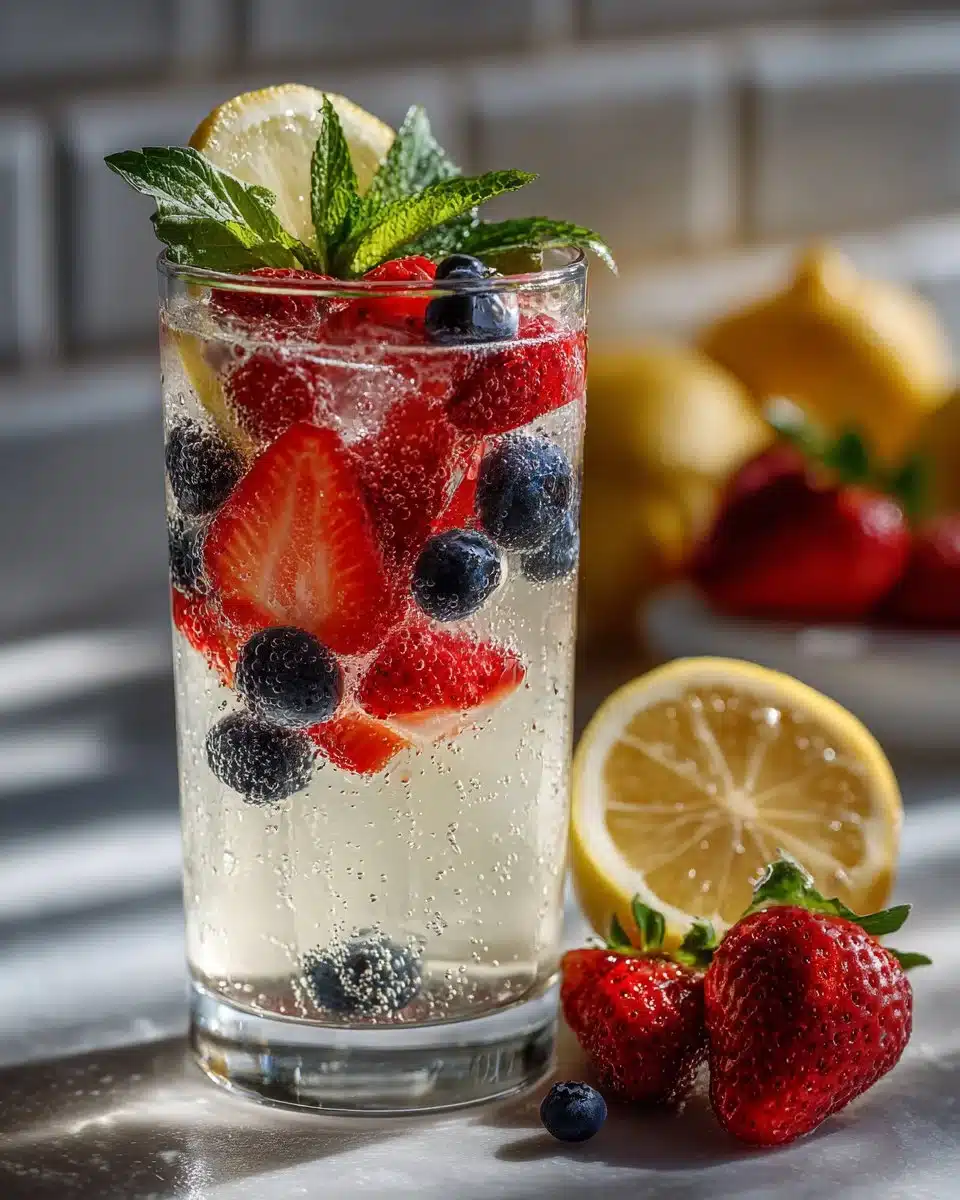 Refreshing Patriotic Lemonade with Fresh Berries for summer celebrations.