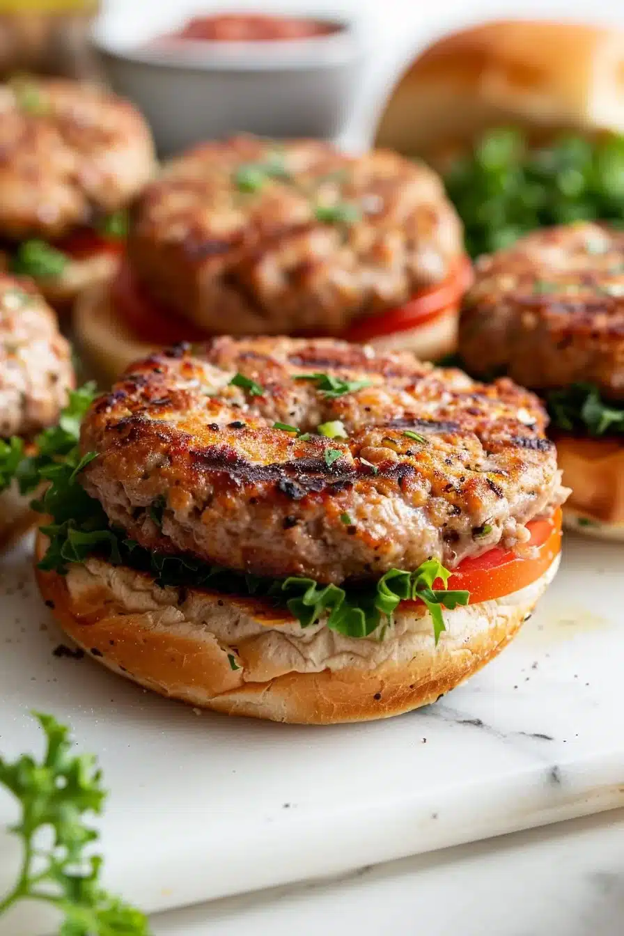 Delicious Pioneer Woman inspired turkey burgers served with fresh toppings