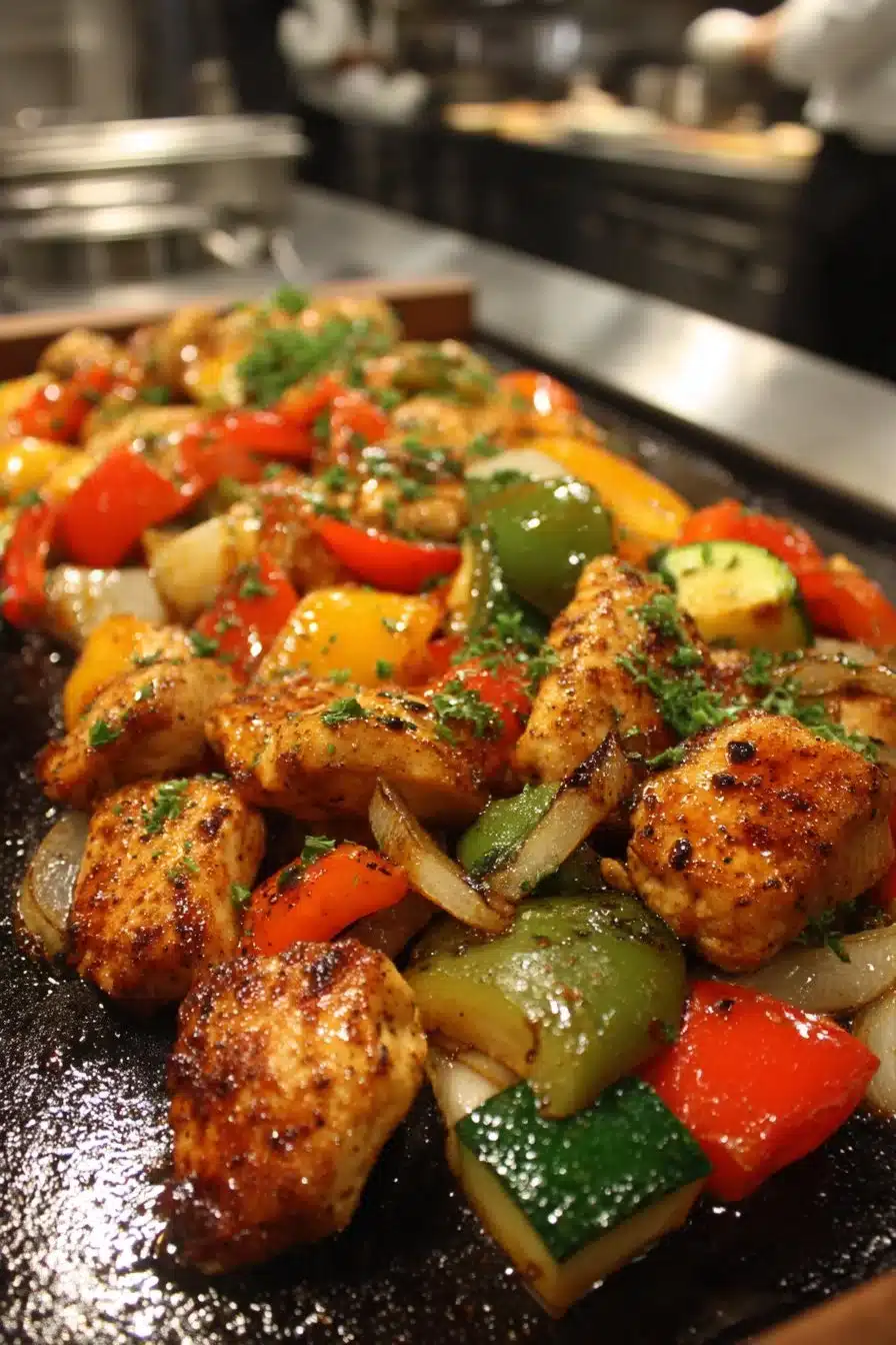 Delicious hibachi chicken cooked on a Blackstone griddle for a quick dinner