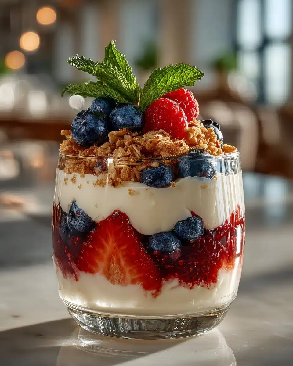 Red and Blue Berry Parfait with Honey Granola