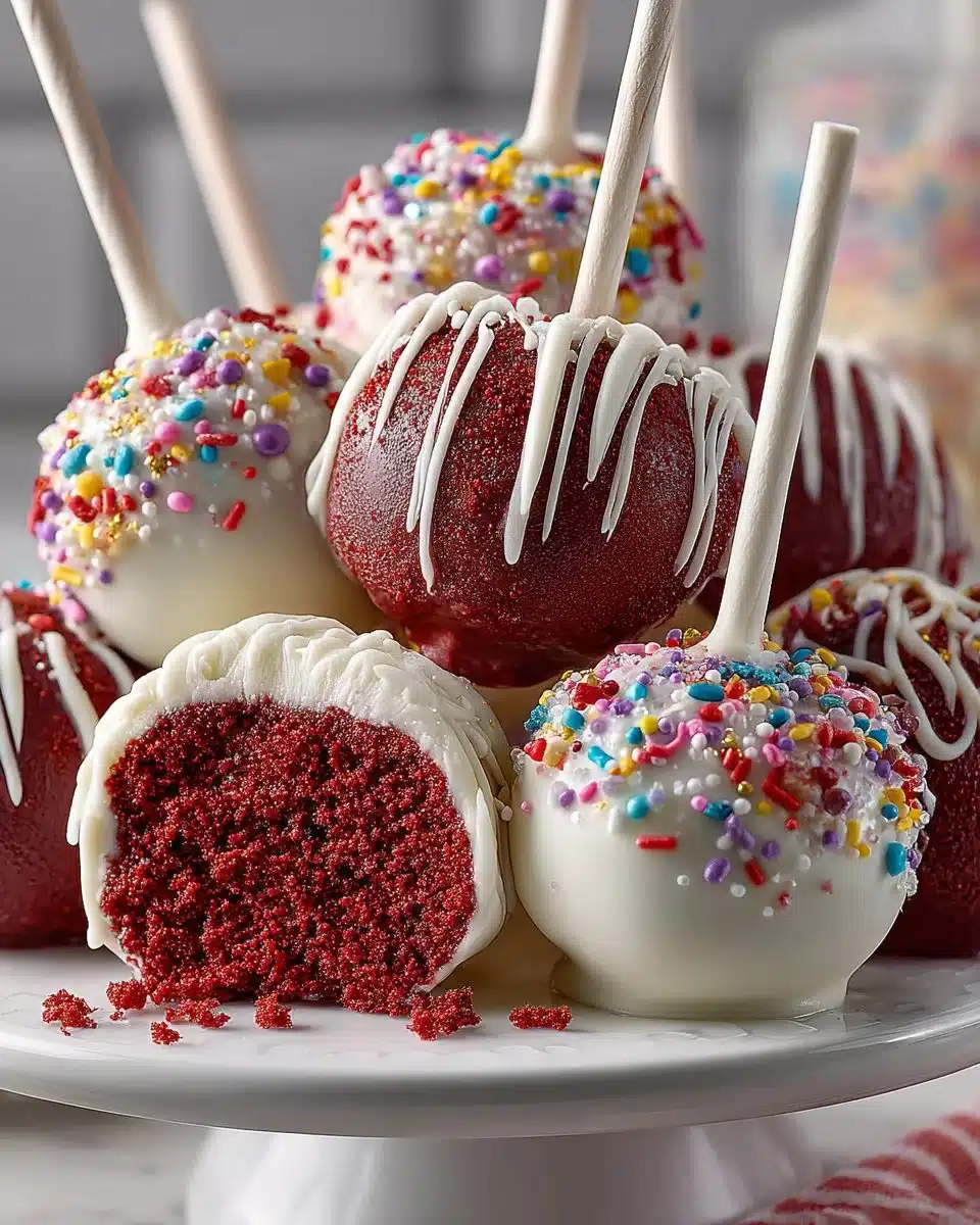 Red Velvet Cake Pops with White Frosting Red Velvet Cake Pops with White Frosting