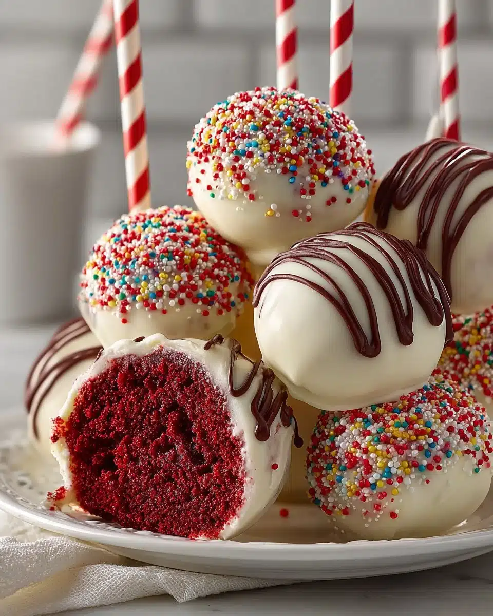 Red Velvet Cake Pops with White Frosting Red Velvet Cake Pops with White Frosting