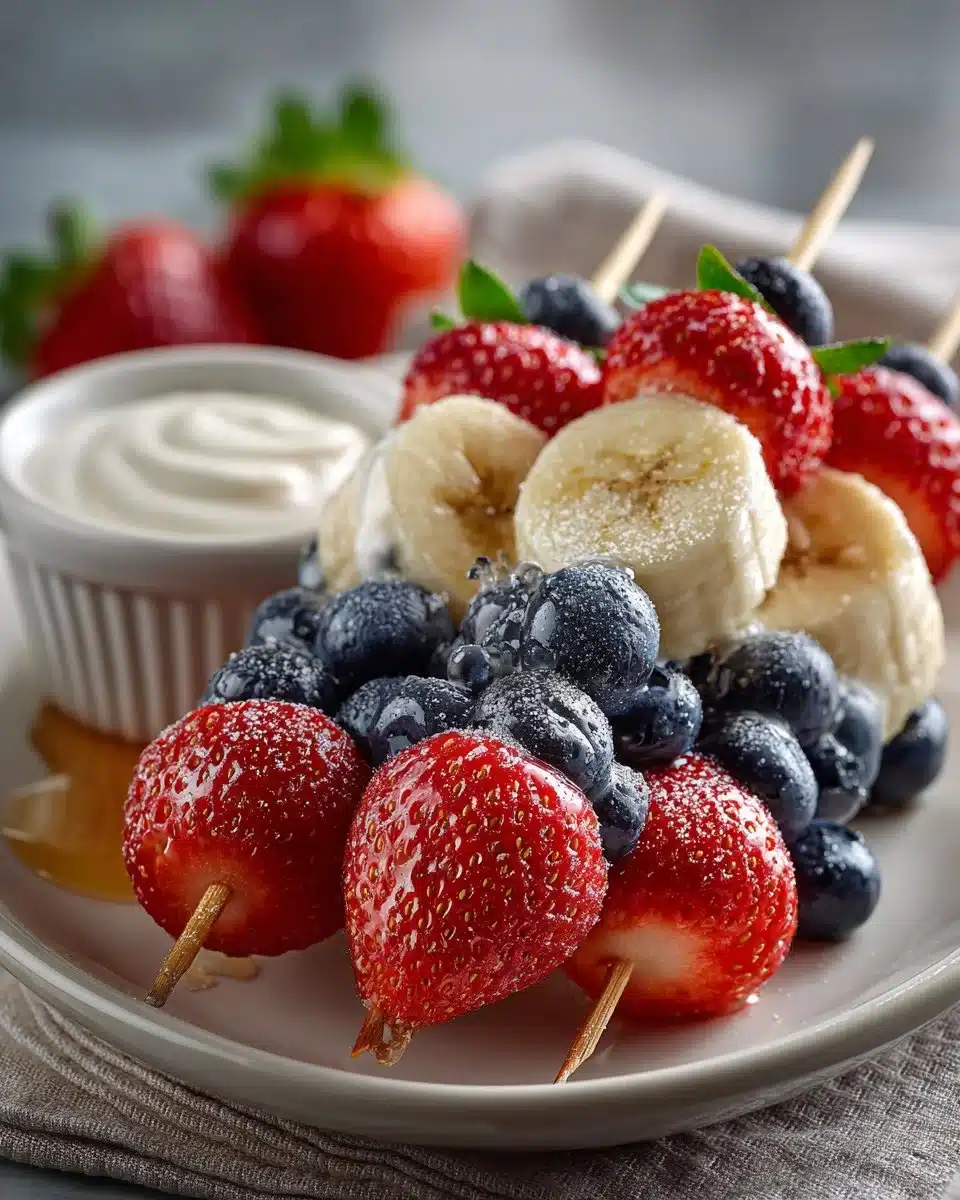 Red White and Blue Berry Skewers with Honey Yogurt Red White and Blue Berry Skewers with Honey Yogurt