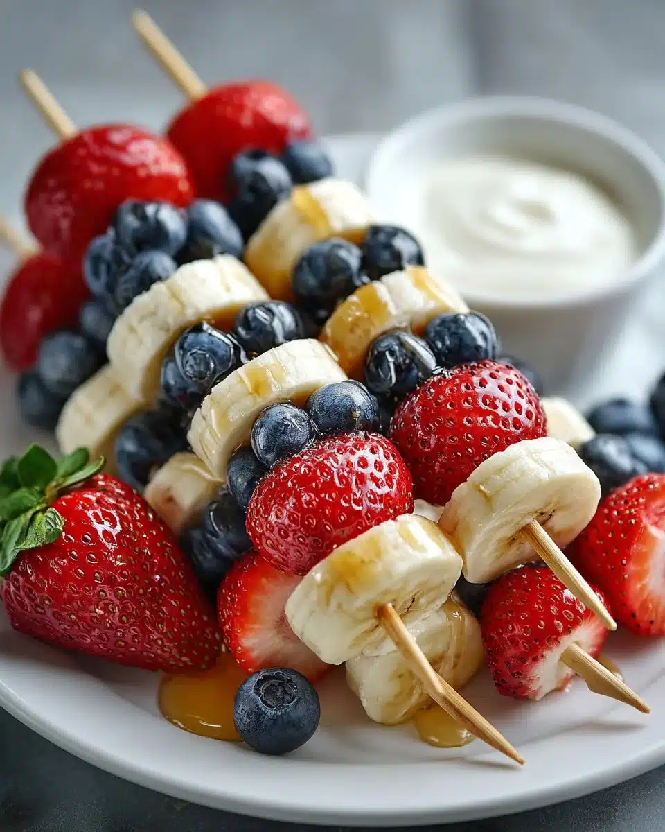Red White and Blue Berry Skewers with Honey Yogurt Red White and Blue Berry Skewers with Honey Yogurt