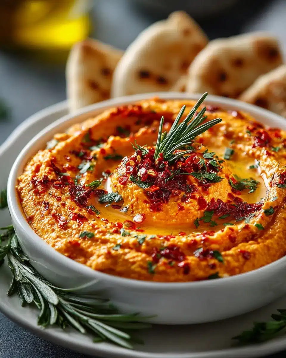 Roasted Red Pepper Hummus with Pita